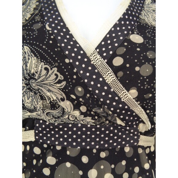 Anac Designed by Kimi Dot V-Neck Top Size Large Mesh Tie Waist Flare Sleeve Y2K - Picture 6 of 16